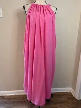 Velvet pink gauzy maxi sundress coquette bow SZ XS